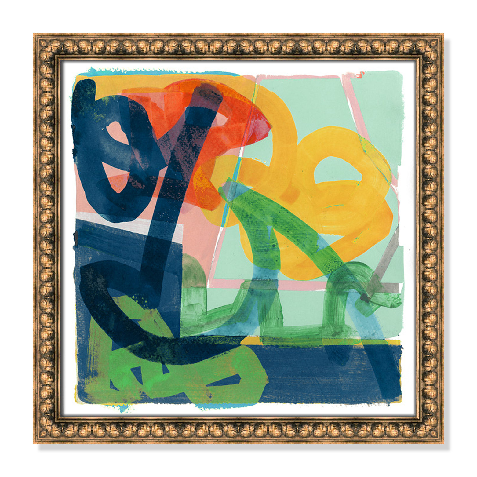 Link by Cartissi - Picture Frame Painting, Gold Bead Framed, 18" H x 18" W x 1.13" D