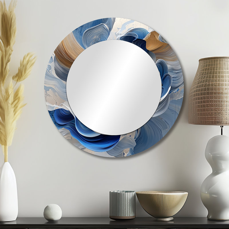 Lavande et balance des pivoines bleues I - miroir abstrait pour décoration murale, 23 po x 23 po
