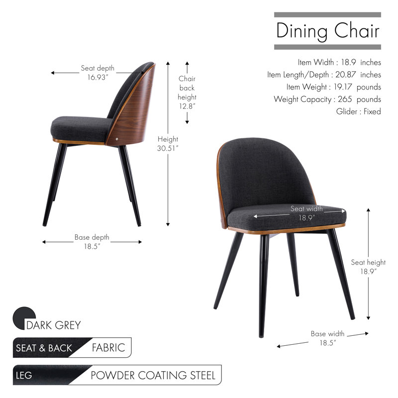 Ayvianna Fabric Mid-Century Dining Chair, Dark Gray