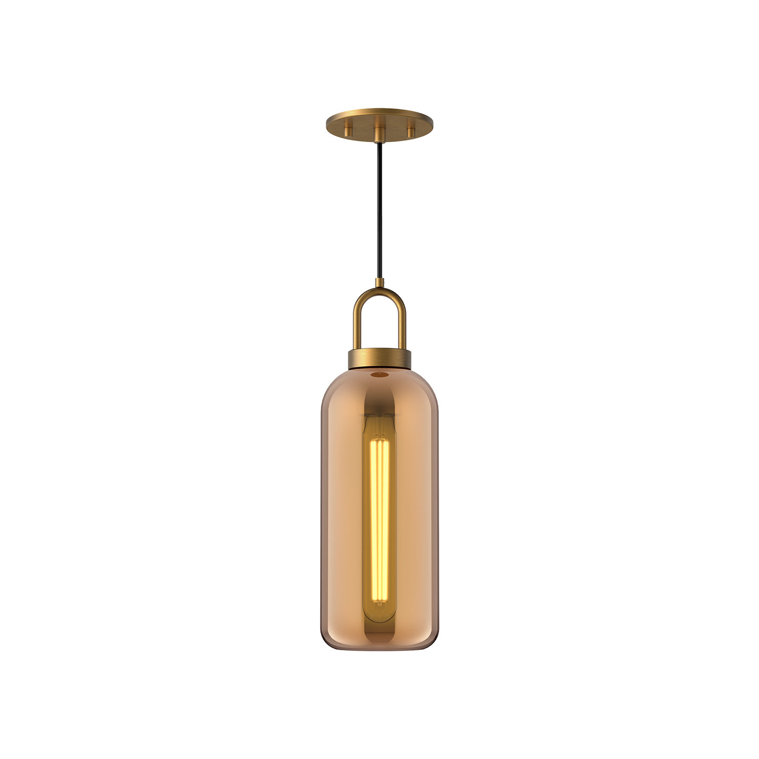 Minneapolis Single Light Glass Pendant, Aged Gold, Copper, 14.875" H x 5.125"W  x  5.125" D 