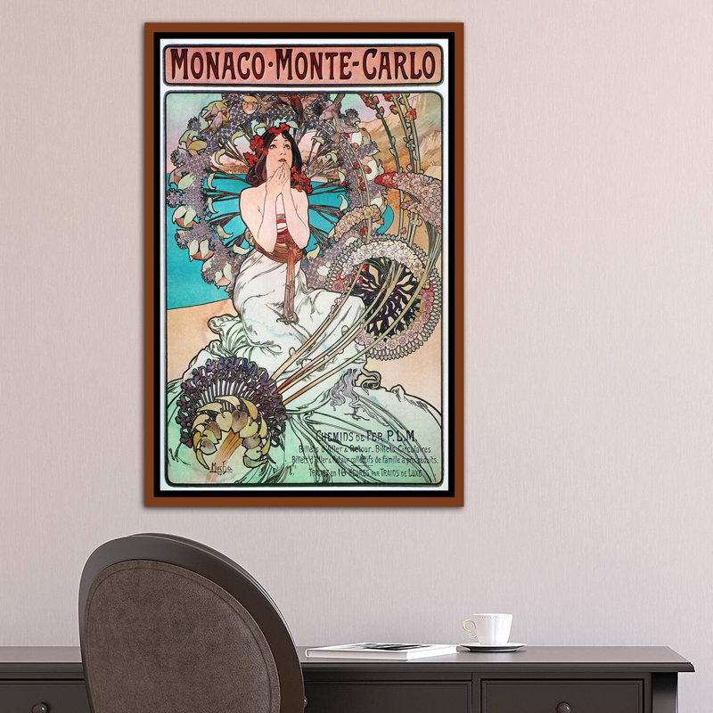 Monaco, Monte Carlo, 1897 par Alphonse Mucha - impression d'art graphique, Toile avec cadre en bois classique