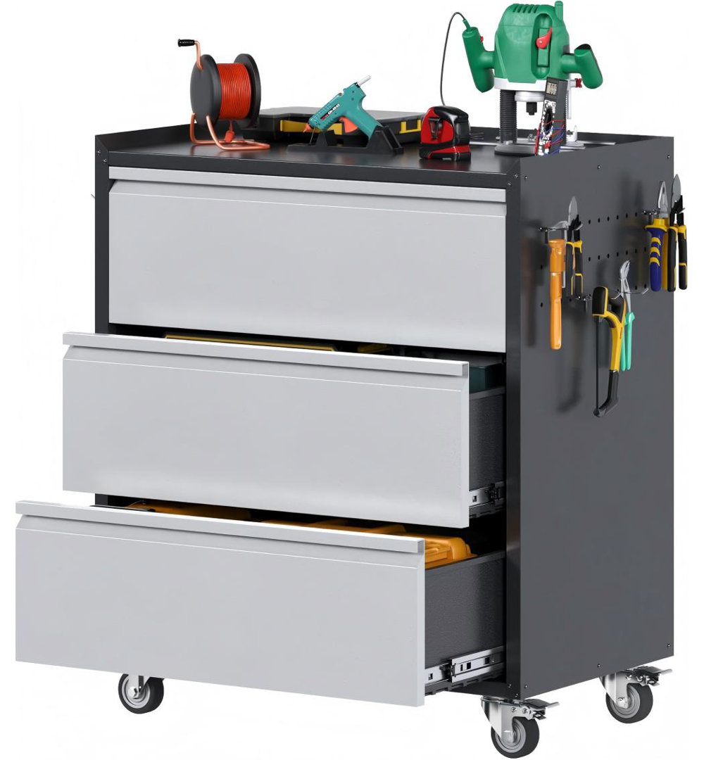 Markwart Garage Storage Cabinet with Wheels,Metal Tool Cabinet with Pegboard and 4 Hooks for Garage,Home Storage,Black&Grey,Assembly Required WFX Utility™