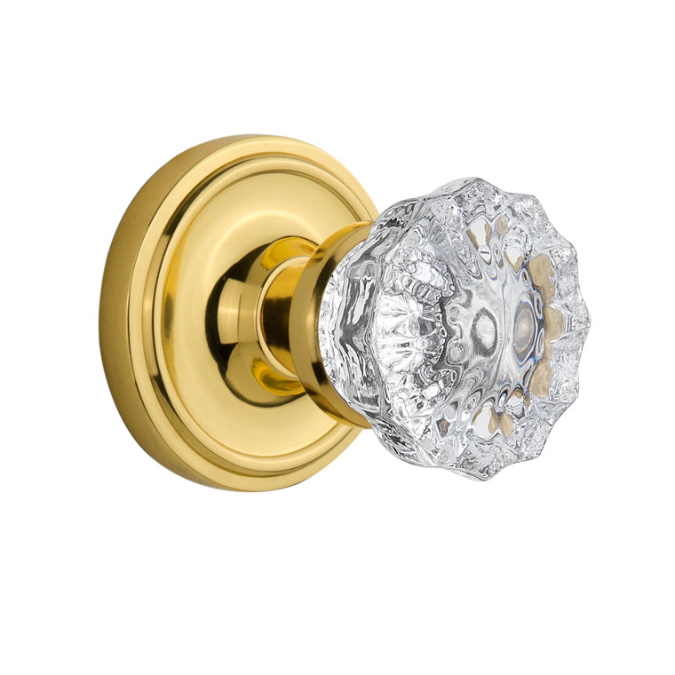 Classic Rosette with Crystal Door Knob, Polished Brass