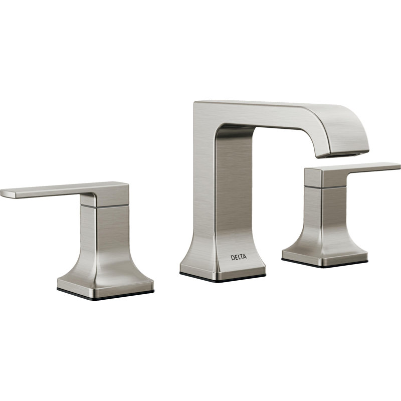 Velum Widespread Curved Bathroom Faucet 3 Hole, 2-handle Bathroom Sink Faucet with Drain Assembly, Stainless