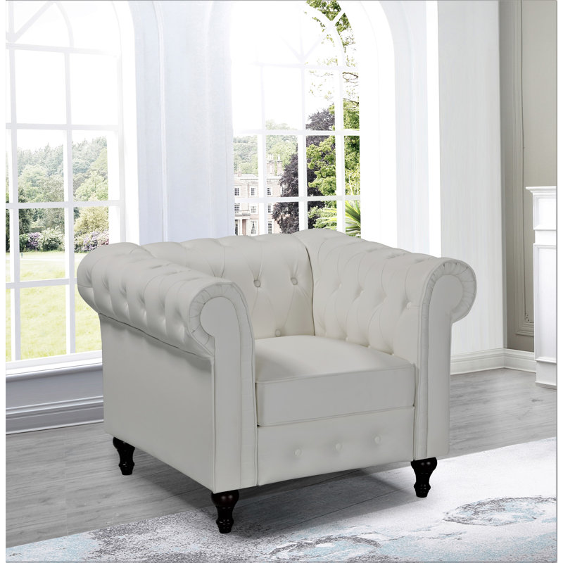 Sheilds Upholstered Chesterfield Chair, Cream White Faux Leather