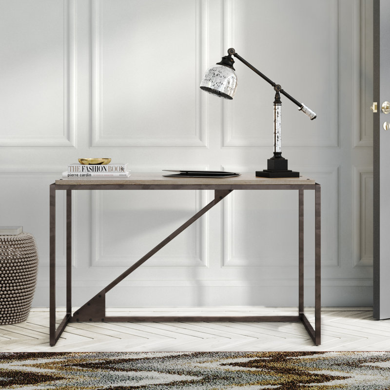 Ovia Industrial Writing Desk, 30" H x 61.4" W x 25.1" D, Dark Grey Hickory