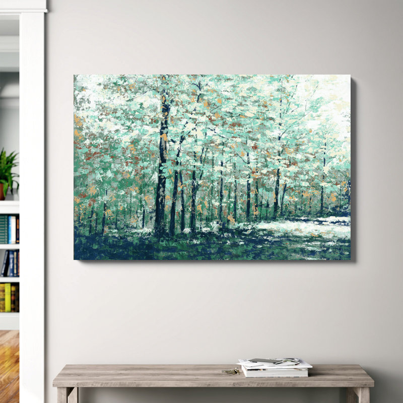 Blue Treeline - peinture sur toile tendue, H 32 po x l 48 po, Impression sans cadre, Sans cadre