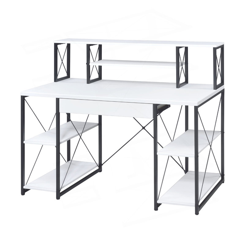 Bureau d'écriture avec un tiroir et 8 compartiments ouverts, noir, Blanc/Noir