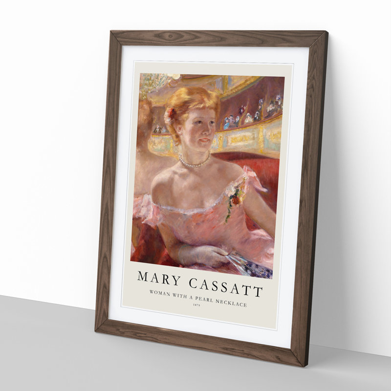 Woman with a Pearl Necklace Print by Mary Cassatt - Picture Frame Painting, 48cm H x 36cm W x 2cm D, Walnut