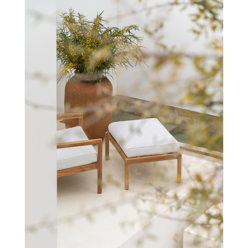 Jack Outdoor Teak Ottoman, Off White, Brown