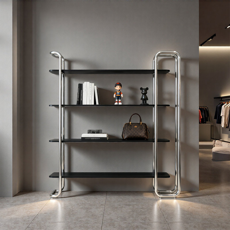 Modern Stainless Steel Display Shelf, 63" H x 39.37" W x 11.81" D