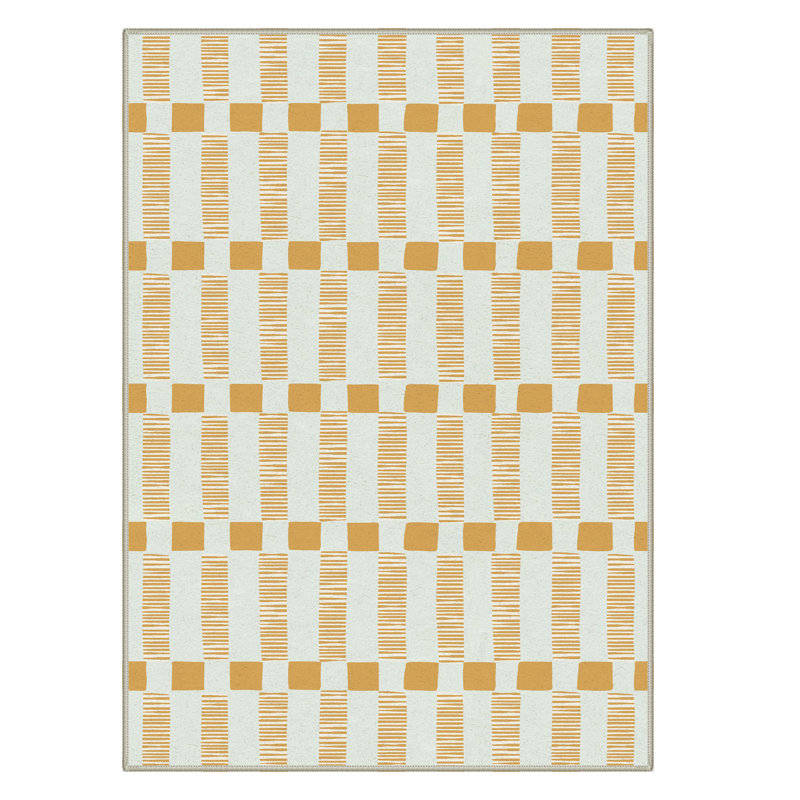 Abdellah Geometric Machine Washable Ivory/Orange Indoor Area Rug With Non-Slip Backing, Rectangle 9' x 12'