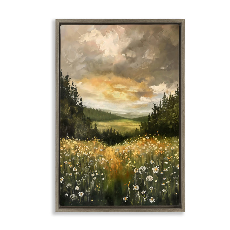 Cadre flottant Clouded Daisy Path, design par Creative Studio, Cadre flottant orme Montalcino, H 25 po x l 17 po