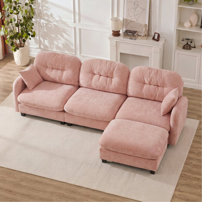 Canapé modulaire en L modulaire avec repose-pieds, tissu en chenille de qualité supérieure, conception plissée matelassée, conception ergonomique facile à installer, convient aux chambres à coucher, aux coins lecture des salons, rose
