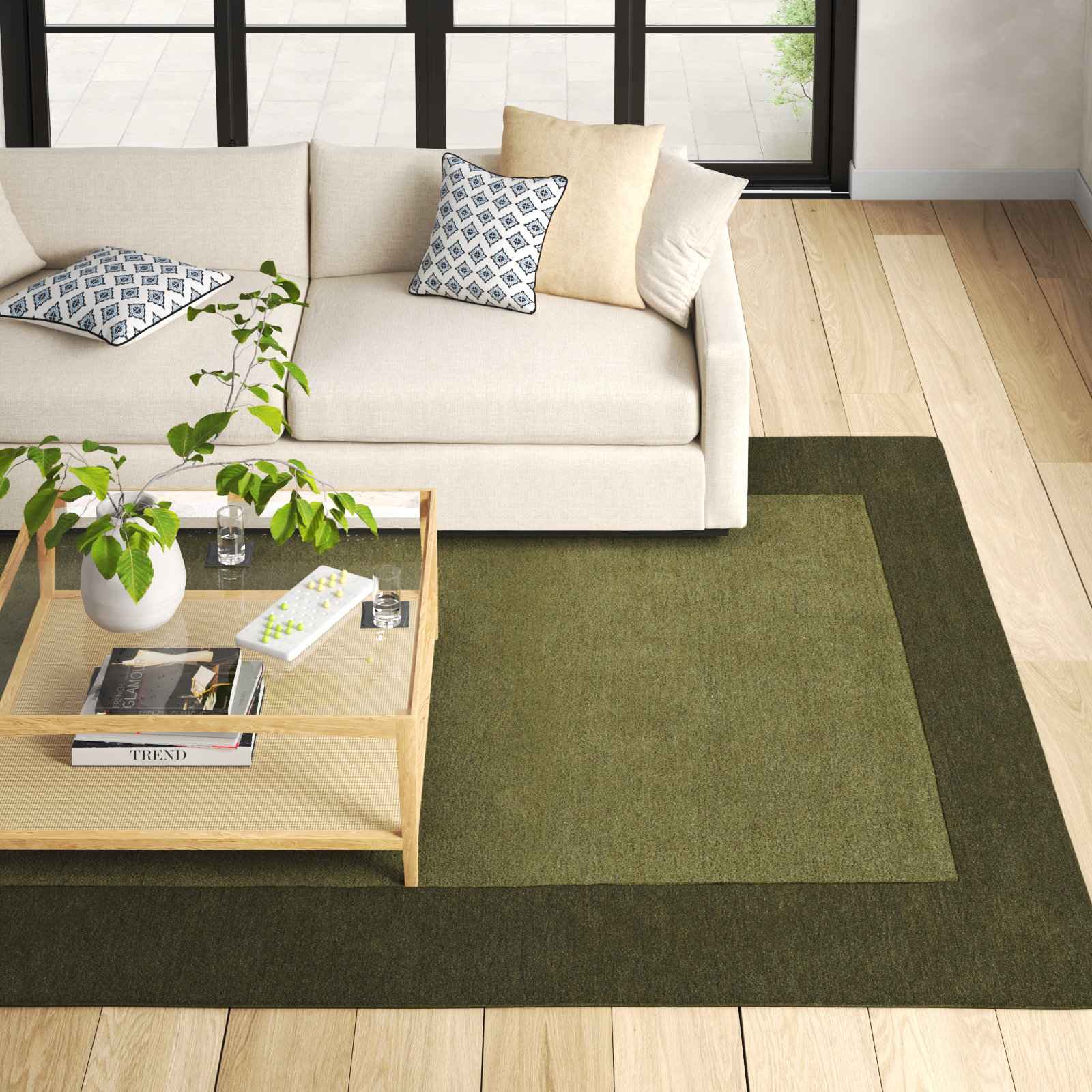 Dolma Hunter Green Hand-Loomed Wool Rug, Rectangle 5' x 8'