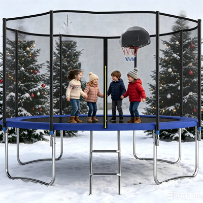 SUMIJ Round Backyard Trampoline with Safety Enclosure