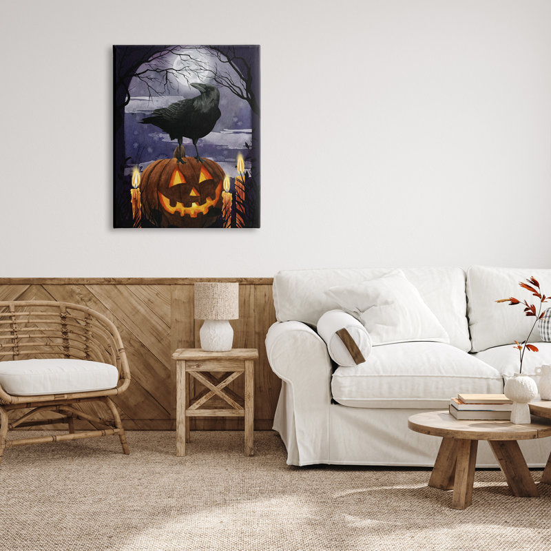 «Spooky Halloween Night Sky Crow Jack-o'-lantern Full Moon» par Grace Popp - impression, H 40 po x l 30 po x P 1,5 po