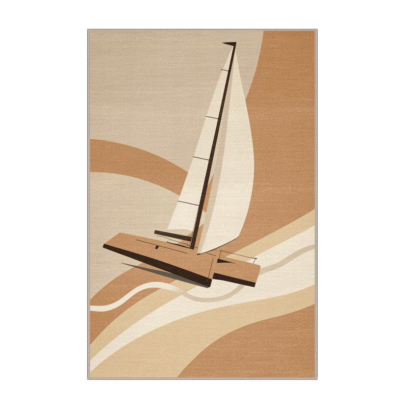 Tapis côtier beige en machine à voiliers lavables à la machine - Catamaran, 3 x 5