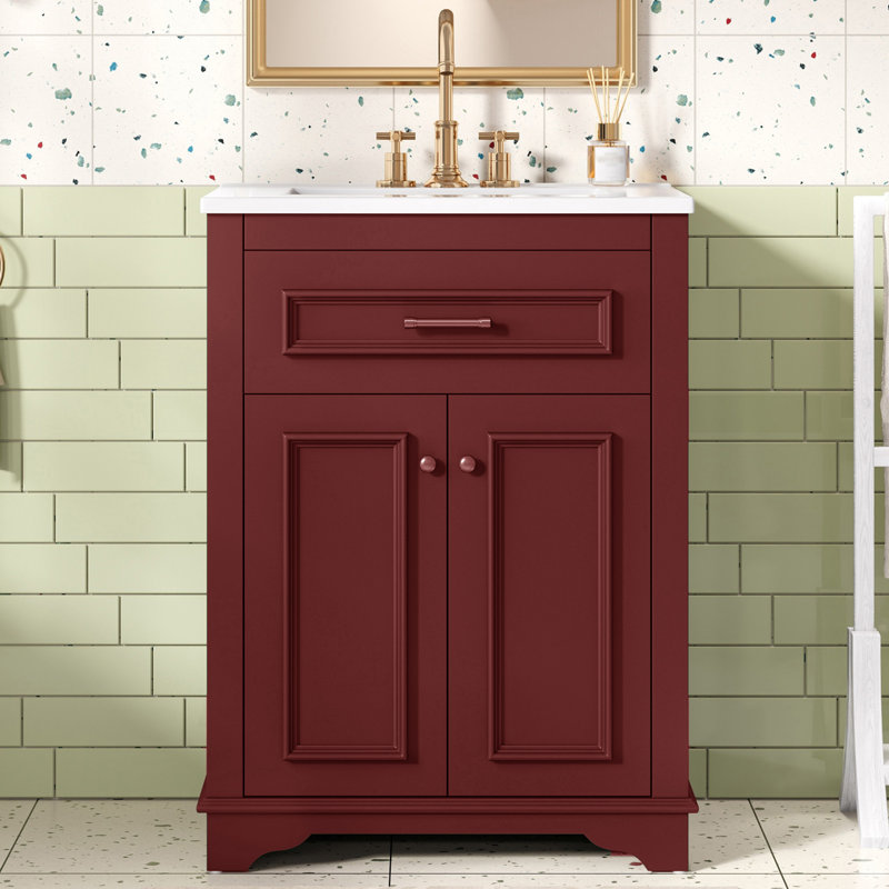 Meuble-lavabo classique 24 po avec comptoir en céramique, Rouge baie