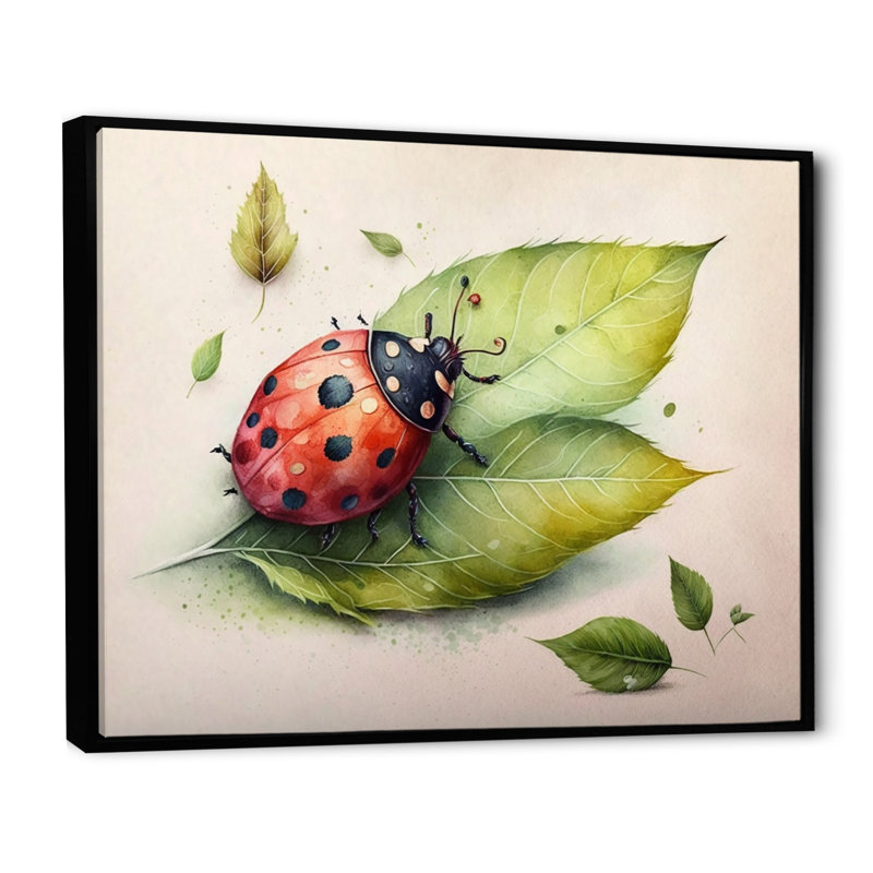 " Ladybug On A Leaf ", 40" W x 30" H, Black Floater Framed Canvas