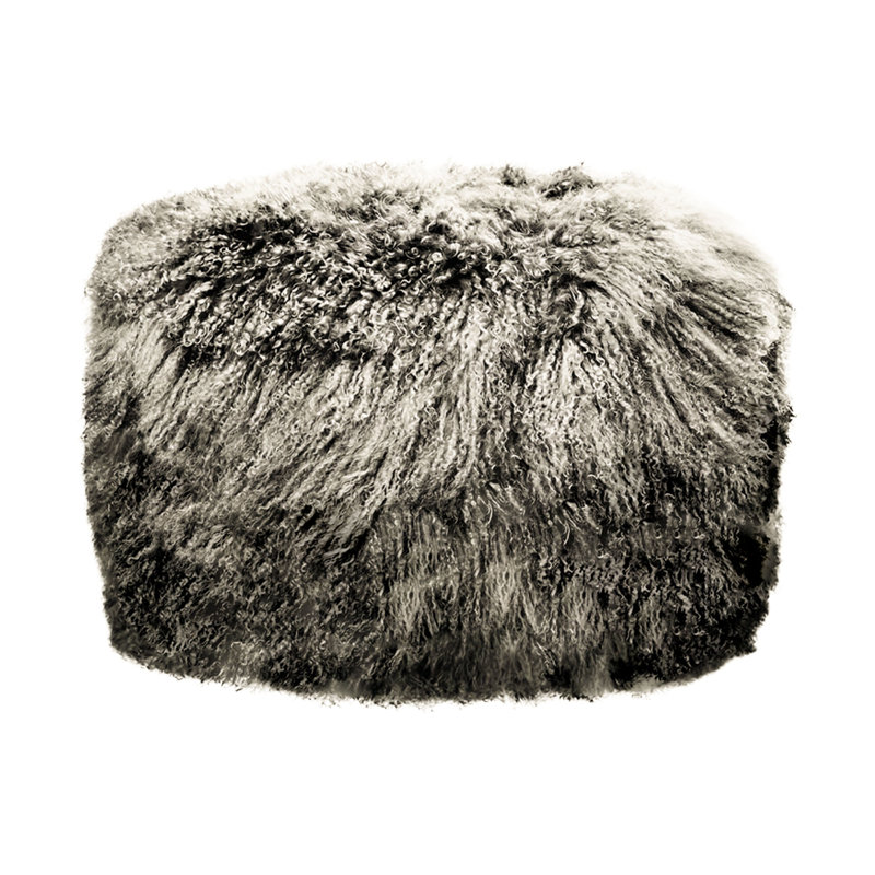 Round Tibetan Lamb Sheepskin Ottoman, 30" Diameter x 16" High, Black Tip