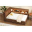 Lit de jour en bois pleine grandeur avec tablettes de rangement, USB, DEL et lit gigogne, couleur bois antique pour un confort moderne-697532569