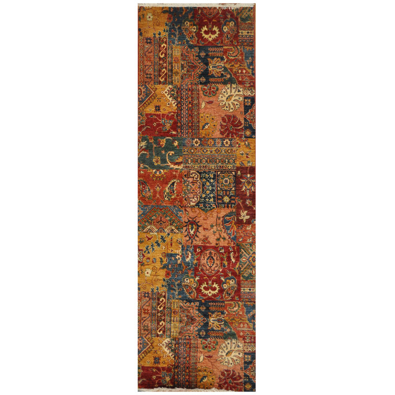 Tapis rouge / jaune / brun en laine tissée à la main Atsuhisa Southwestern, Tapis de couloir 2 pi 11 po x 9 pi 6 po