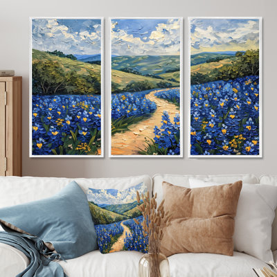 «Blue Green Meadow Charm Blue Bonnets V - Blue Bonnets», ensemble d'art mural