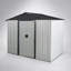Remise de rangement extérieure en métal 8 pi x 4 pi avec porte coulissante et fondation pour cour, patio et pelouse - blanc et noir