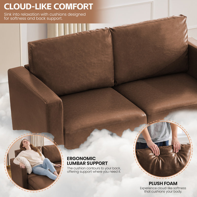 Ensemble de canapé modulaire en similicuir avec repose-pieds de rangement - 1 siège + repose-pieds, 1 Seat + 1 Ottoman, Brown