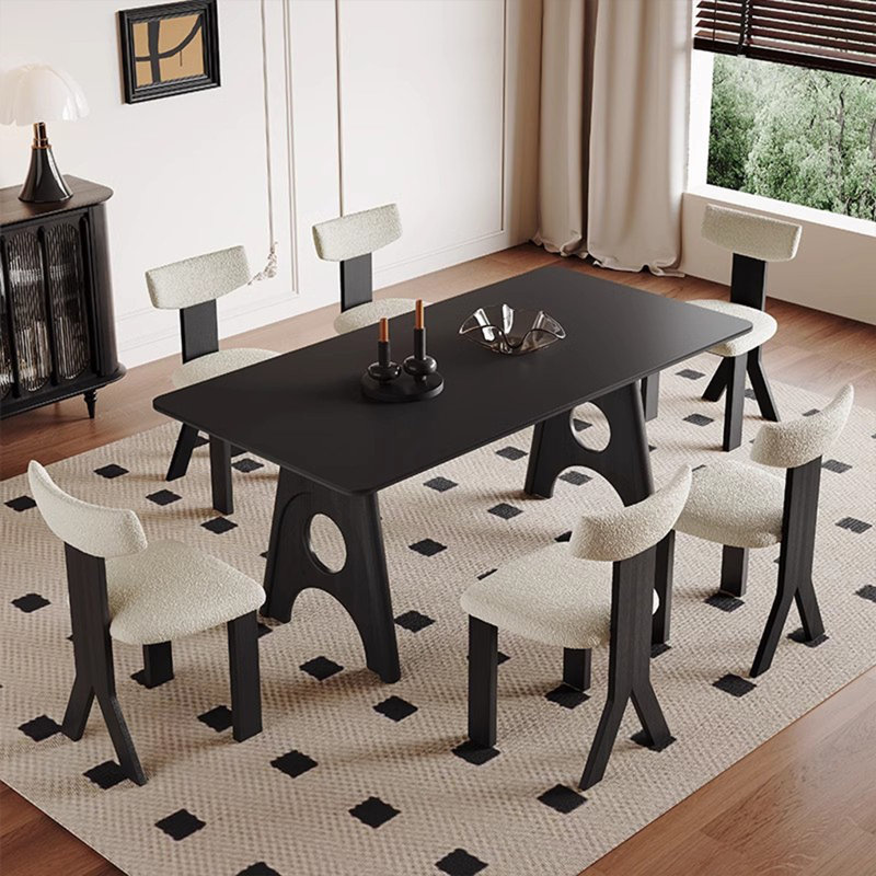 Simple Rectangular Rock Slab Dining Table Sets, 29.5"H x 55.1"L x 31.5"W