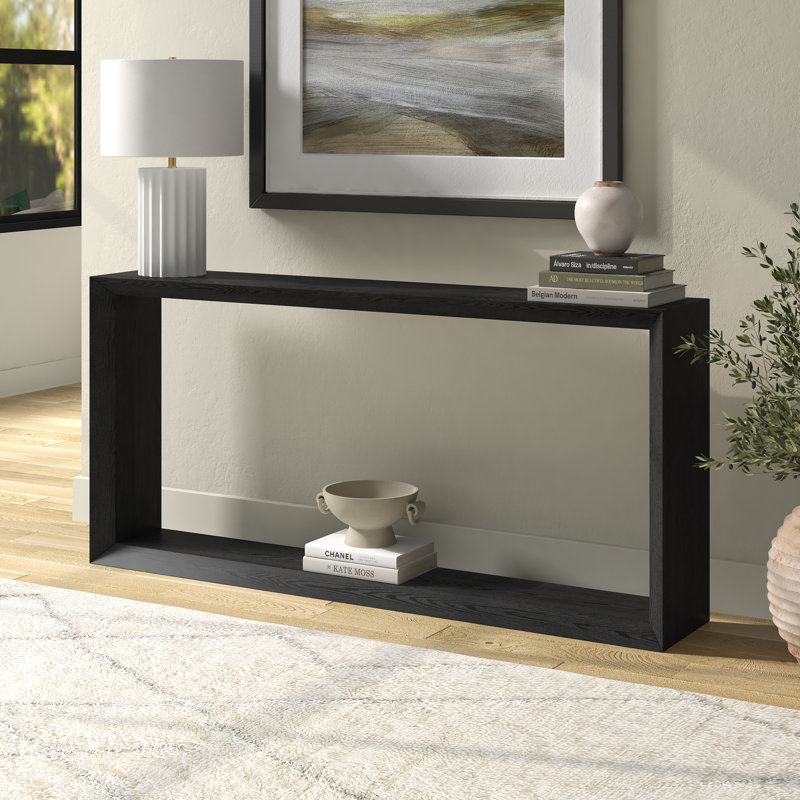 Jasan 64" Wide Rectangular Console Table in Antiqued Grey Oak, Black