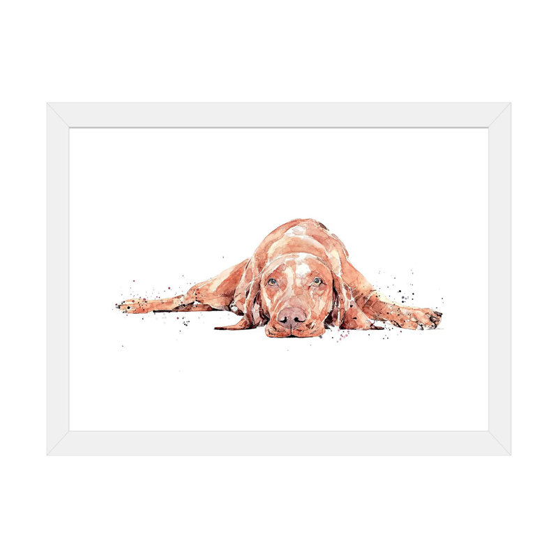 Vizsla Flat Out par EdsWatercolours - Imprimé, H 16 po x l 24 po x P 1 po, Papier encadré blanc, Blanc