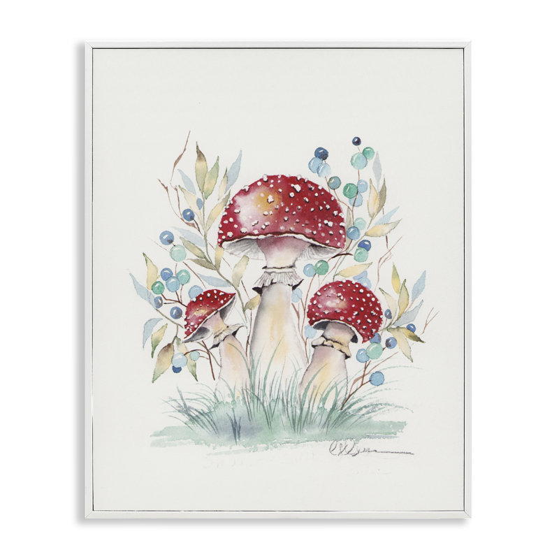 Toadstool Mushroom Trio Framed Giclee, design by Cady Driver, 30" H x 24" W, Coastal White Framed Giclee