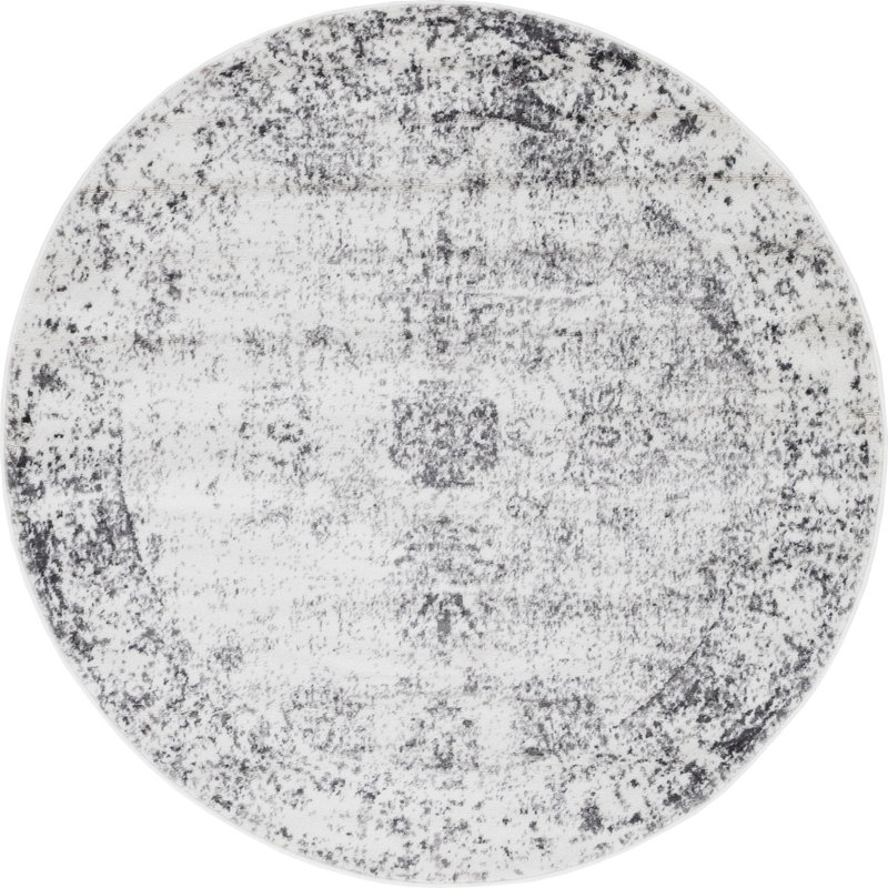 Tapis à motifs floraux Brandt, Non, Grey, Rond 7 pi 1 po