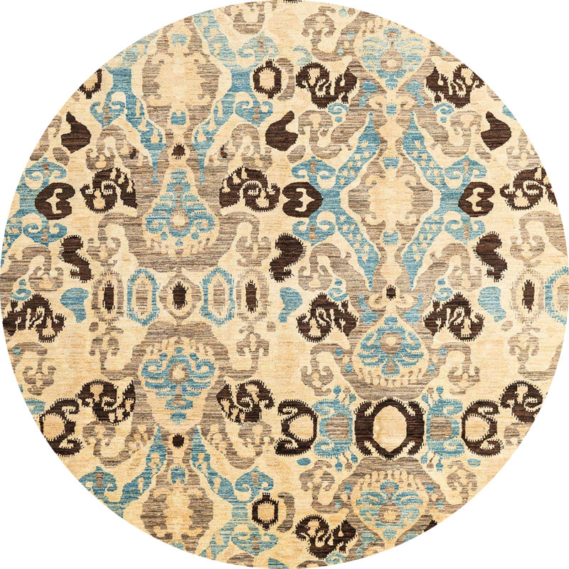 Tapis abstrait beige / bleu, Rond 6 pi
