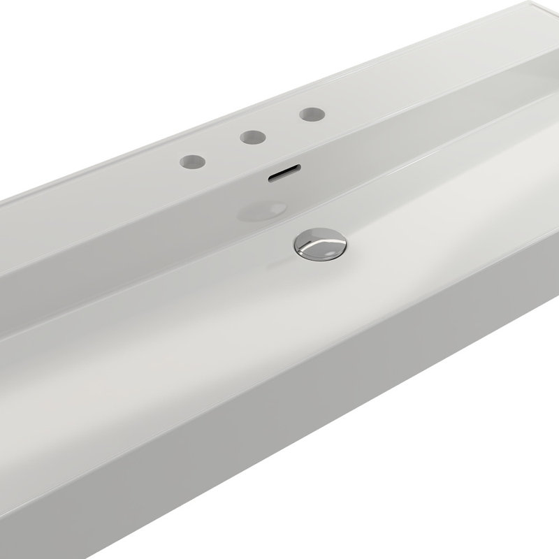 Milano 47.4'' L Bathroom Sink, White, Single-Hole