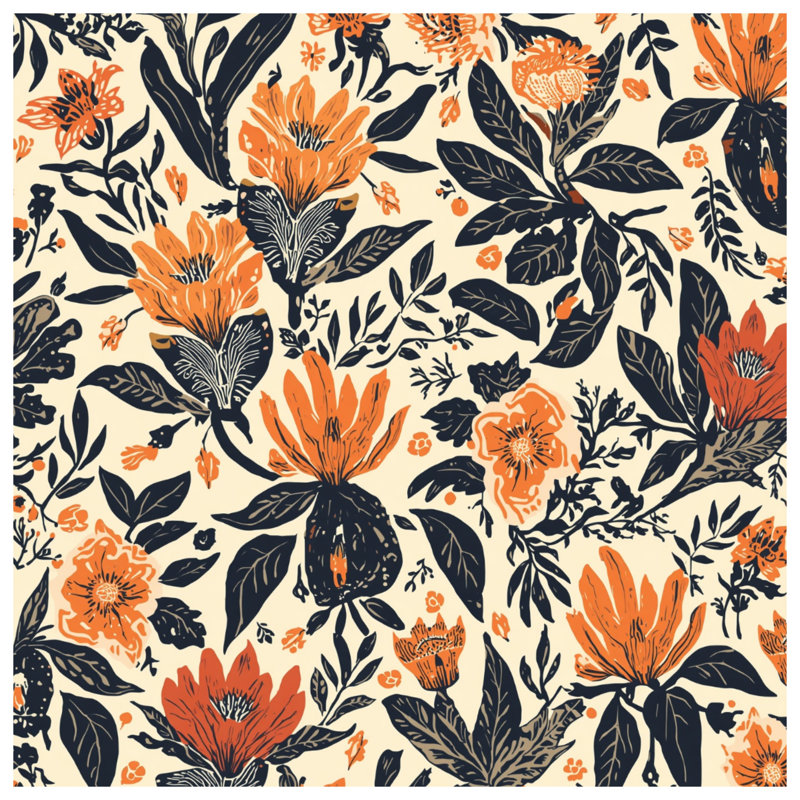 Bold Floral Pattern Wall Tapestry - Floral Wall Decor, 50in H x60in W with 4 Grommets