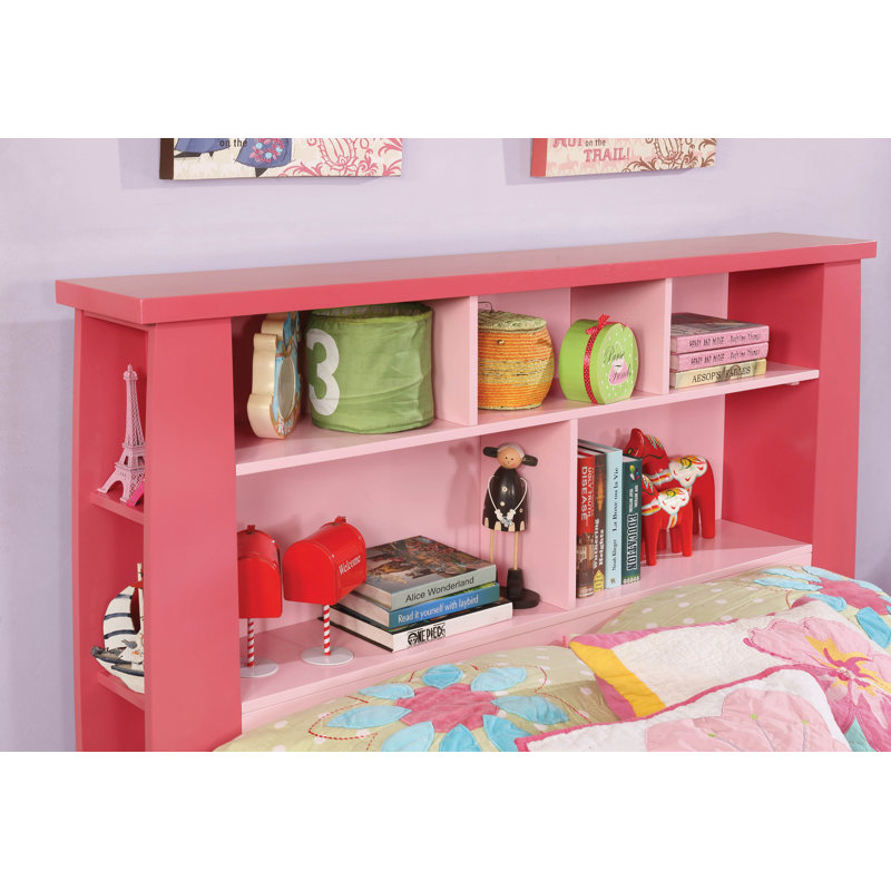Lit plateforme avec bibliothèque Amabilia, Double, Rose