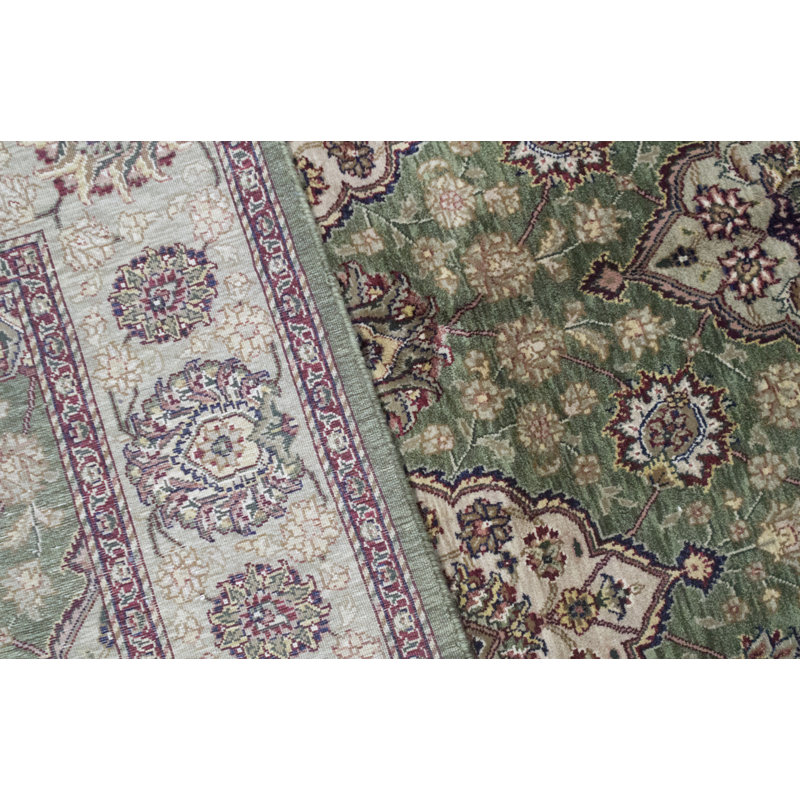 Tapis oriental en laine noué à la main Manchuria vert / bleu marine / rouge / beige