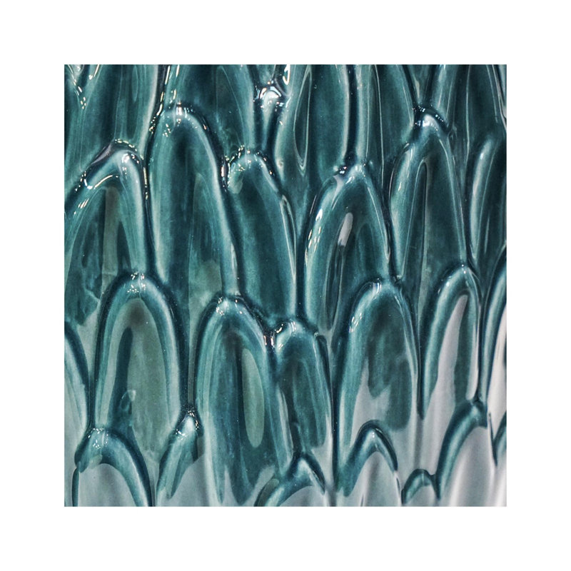 Arles Leaf Embossed Planter, 16.5cm H x 18cm W x 18cm D, Teal