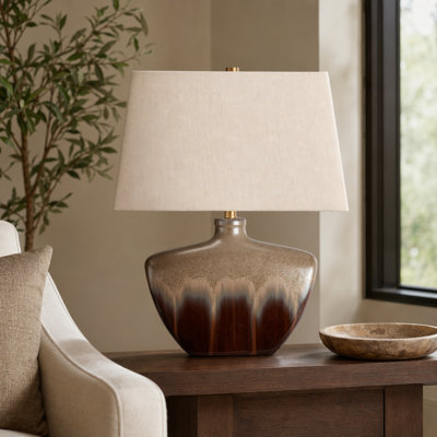 22.25" Crystal Table Lamp With Oat Shade