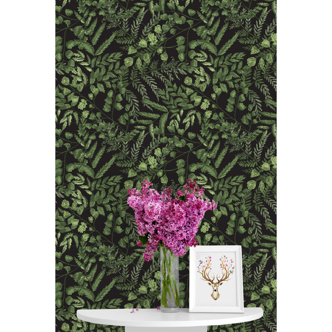 Ketrina Dark Ferns and Leaves Peel and Stick Wallpaper Panel Ebern Designs 