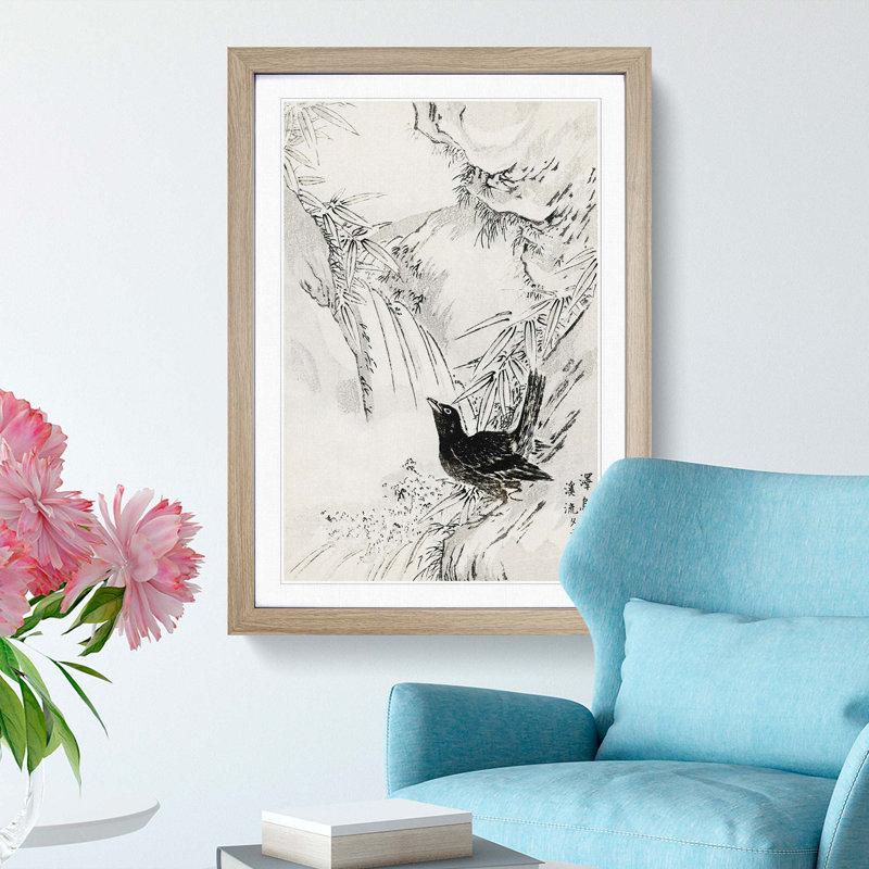 Rook by the Stream by Numata Kashu - Picture Frame Painting Print, Oak, 76cm H x 50cm W x 2cm D