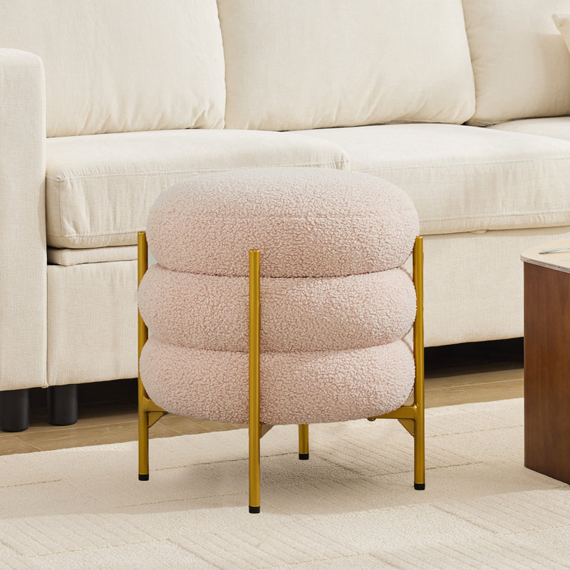 Tabouret de coiffeuse rond avec pieds en métal, Polyester rose