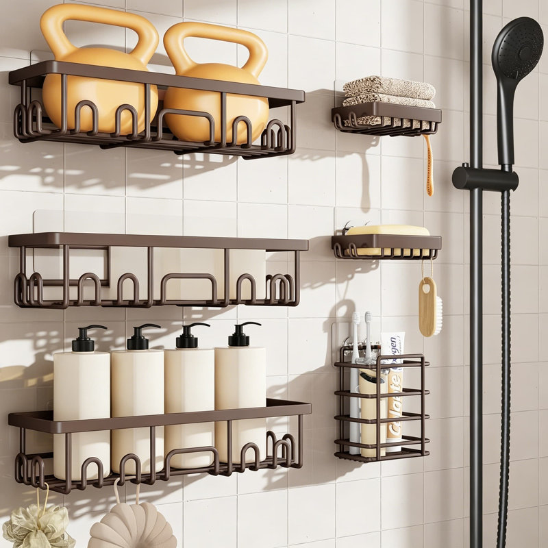 Ensemble de 6 tablettes de douche sans support antirouille avec porte-savon, organisateur de salle de bain et rangement grande capacité, ensemble de 6 pièces pour la salle de bain principale