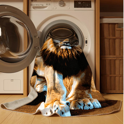 Washable African Lion Wildlife Area Rug