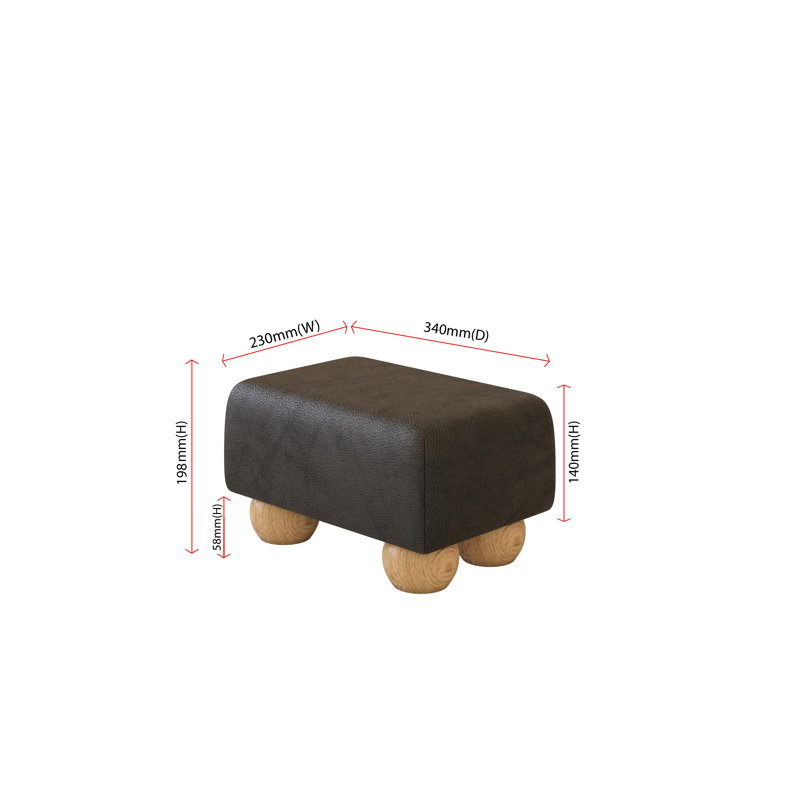 Manufactured Wood Accent Stool, Natural, Italian Leather, Black