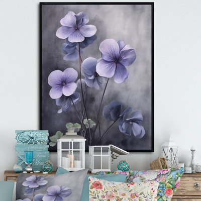 Mauve gris, violettes, rêve I - art mural floral