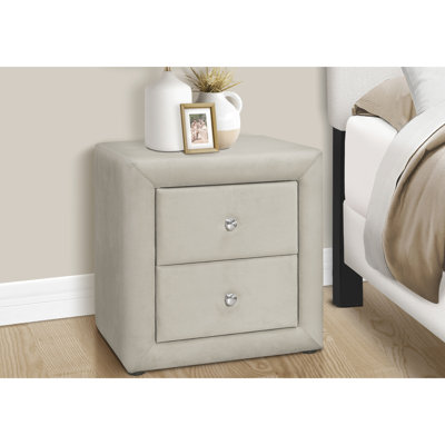 Table de chevet pour chambre à coucher avec revêtement en velours gris et tiroir de rangement - décor transitionnel, l 20,5 po x P 16,05 po, H 20,85 po, sans assemblage, l 20,5 po x P 16,05 po x H 20,85 po, requis